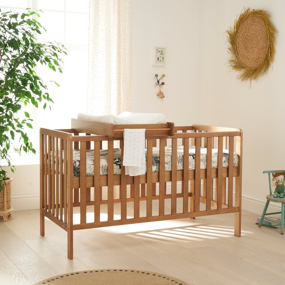 Malmo Cot Bed Mattress Changer Oak Tutti Bambini