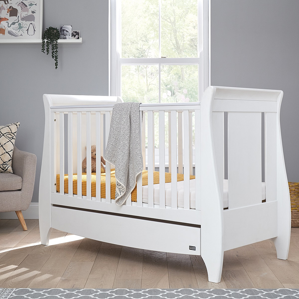 Lucas Sleigh 20 in 20 Cot Bed with Under Bed Drawer