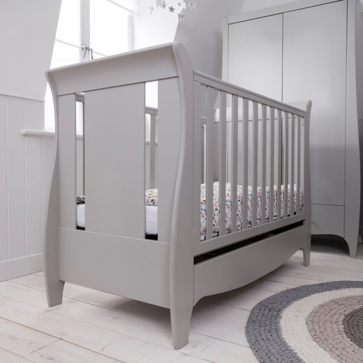 White Sleigh Cot Bed with Sprung or Foam Mattress and Optional Drawer 