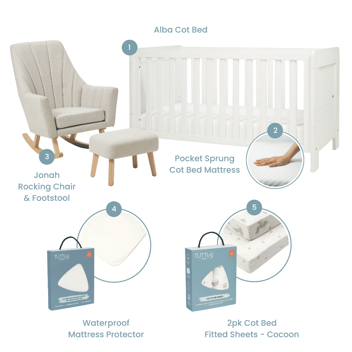 Alba Cot Bed & Jonah Rocking Chair Nursery Bundle