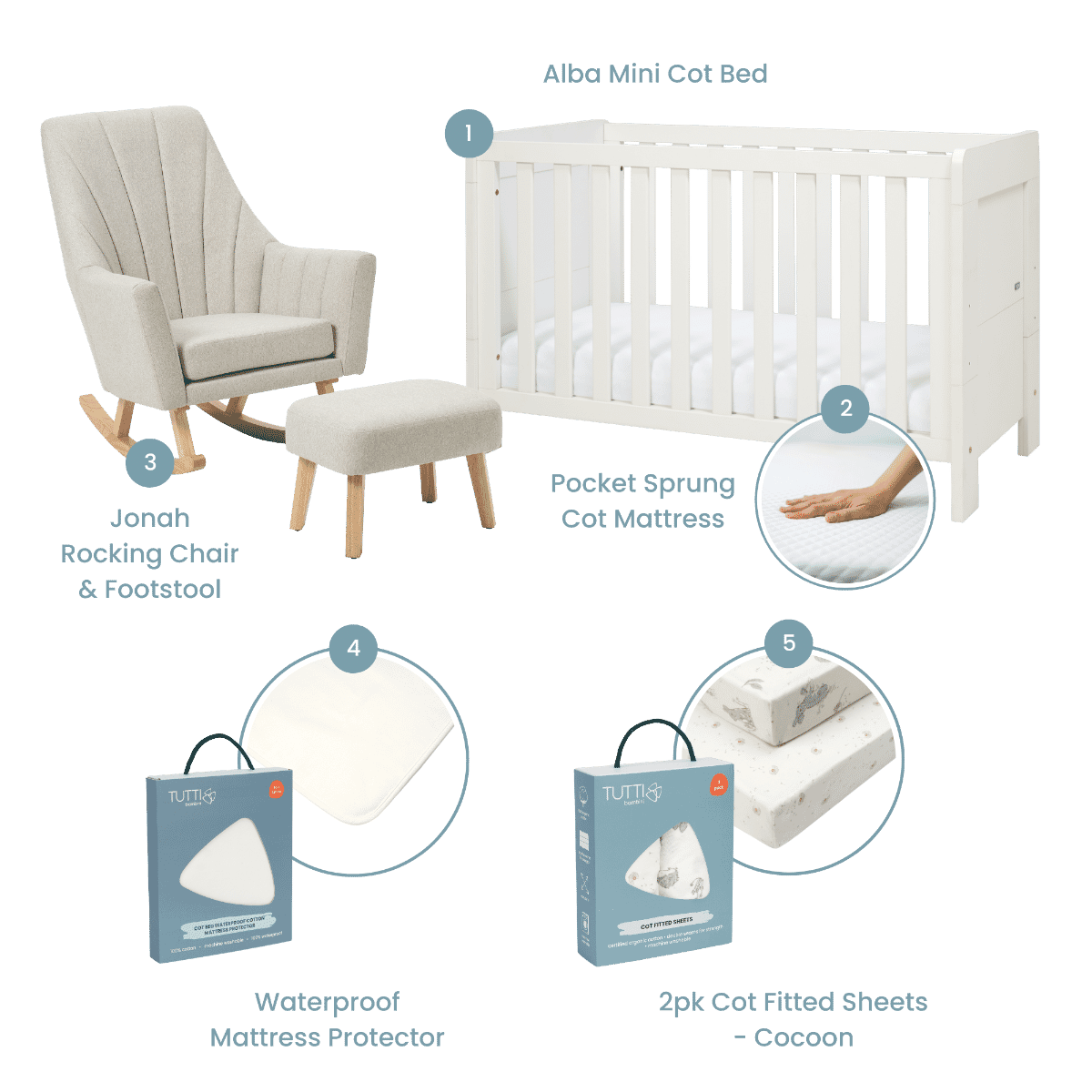 Alba Mini Cot Bed & Jonah Rocking Chair Nursery Bundle
