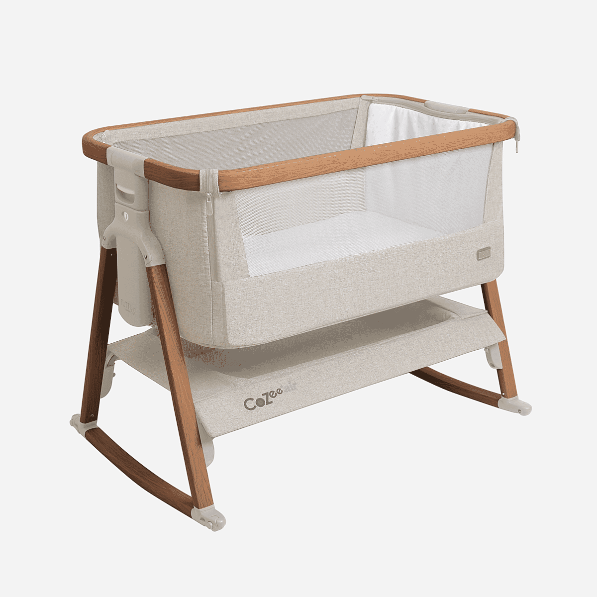 CoZee Air Bedside Crib Scandinavian Walnut & Ecru - Tutti Bambini