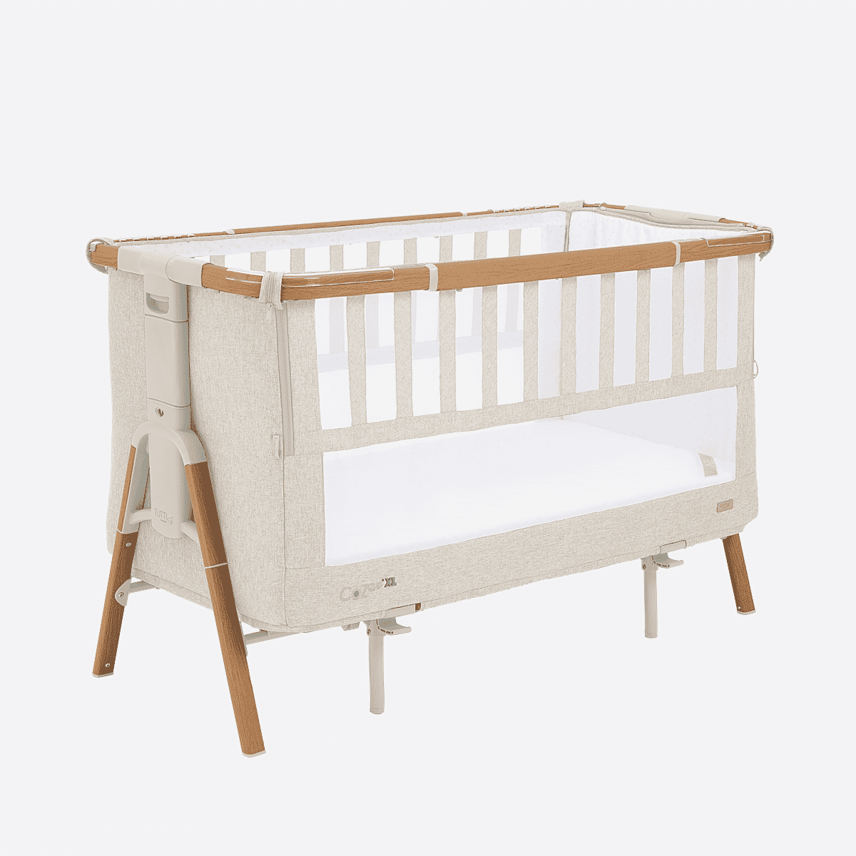 CoZee XL Bedside Crib Cot in Scandinavian Walnut Ecru Tutti