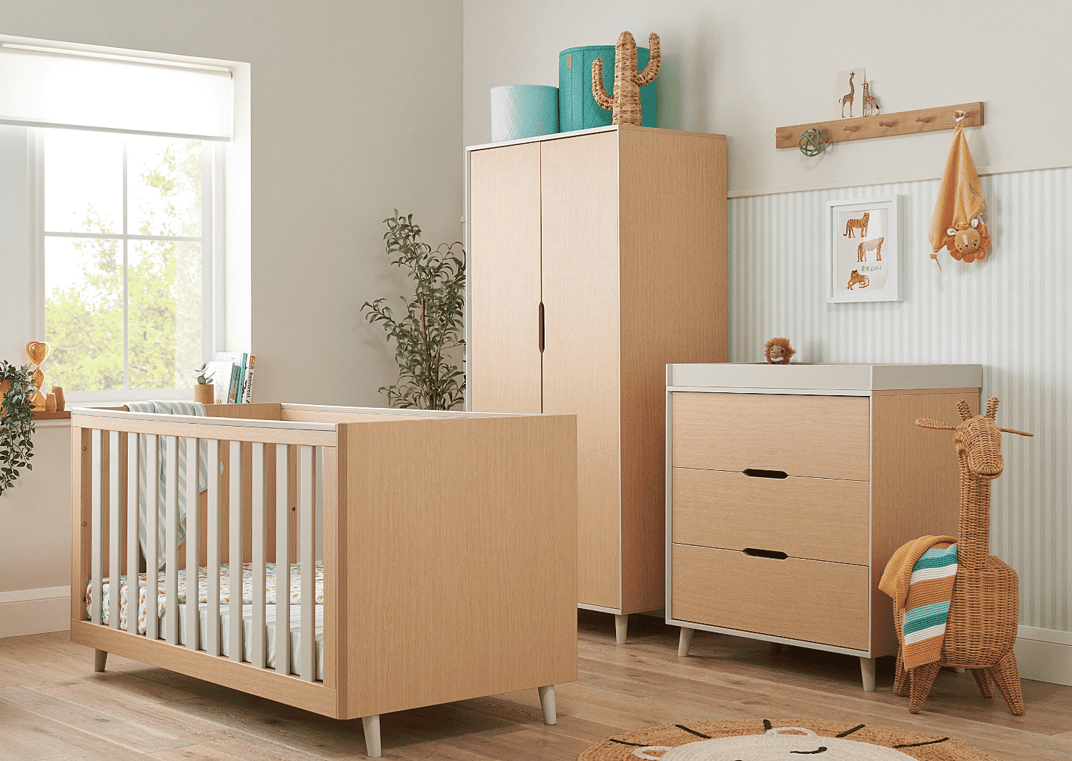 Light wood cheap crib and dresser