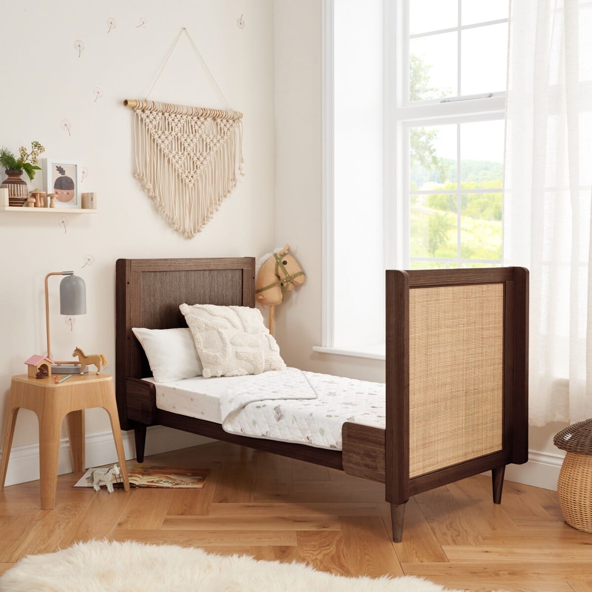 Walnut sleigh cot hotsell bed