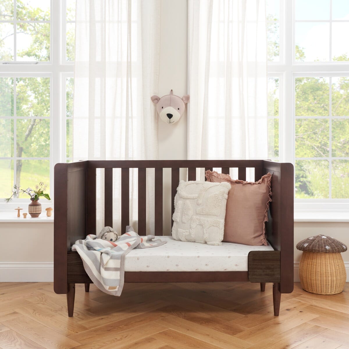 Japandi Mini Cot Bed Warm Walnut