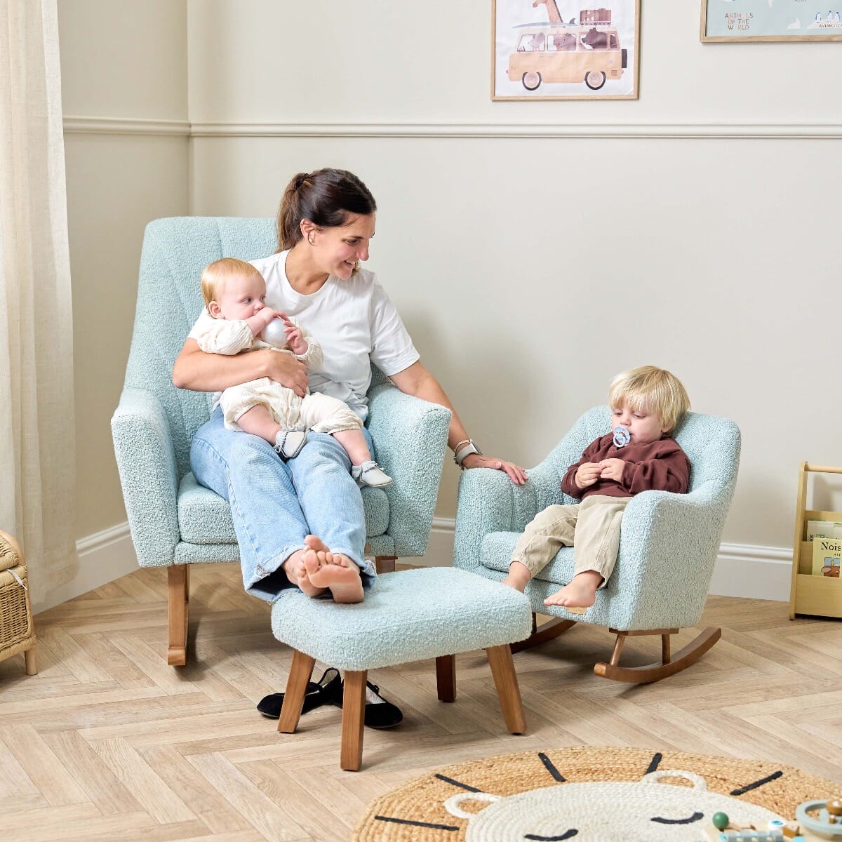 Jonah Mini Me Children s Rocking Chair in Boucle Ocean Stone Tutti Bambini