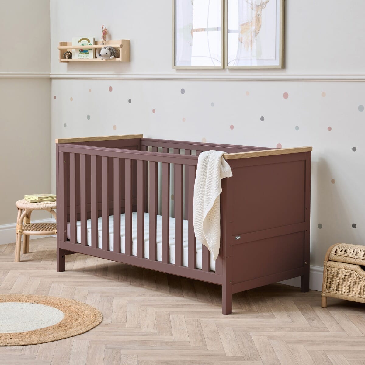 Misha Cot Bed - Mulberry /Golden Oak