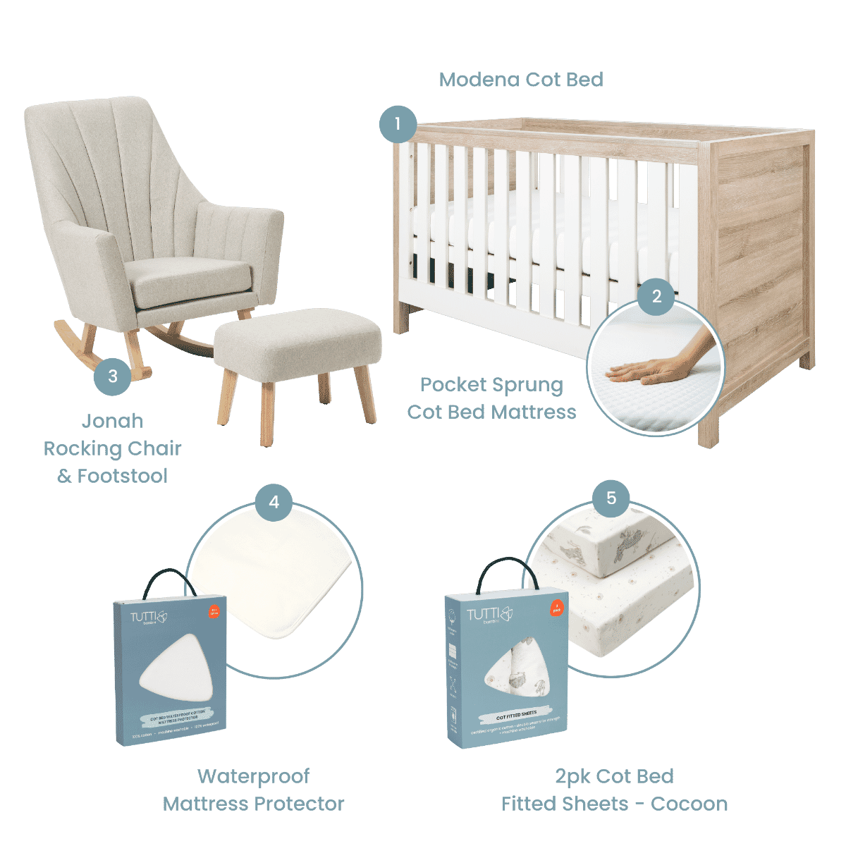 Modena Cot Bed & Jonah Rocking Chair Nursery Bundle