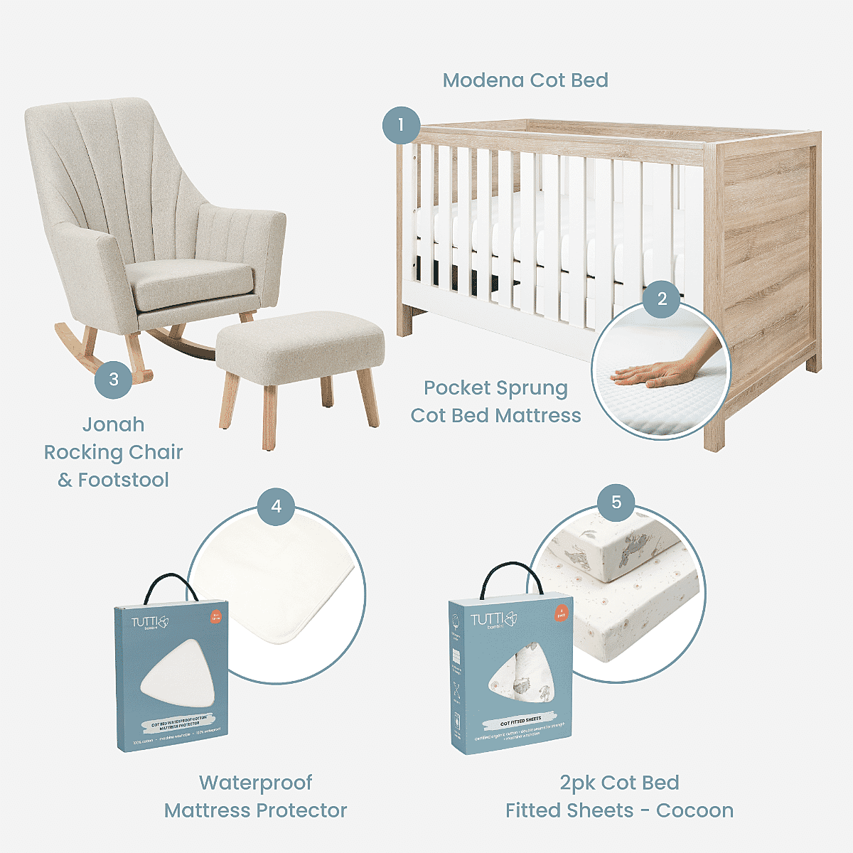 Modena Cot Bed Jonah Rocking Chair Nursery Bundle