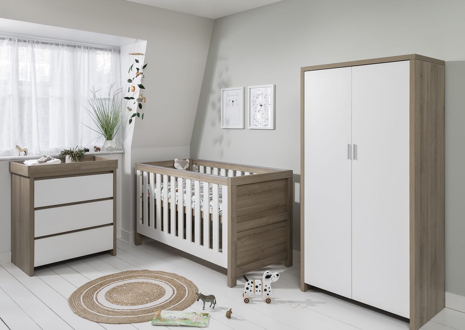 Grey cot bed and changing table sales