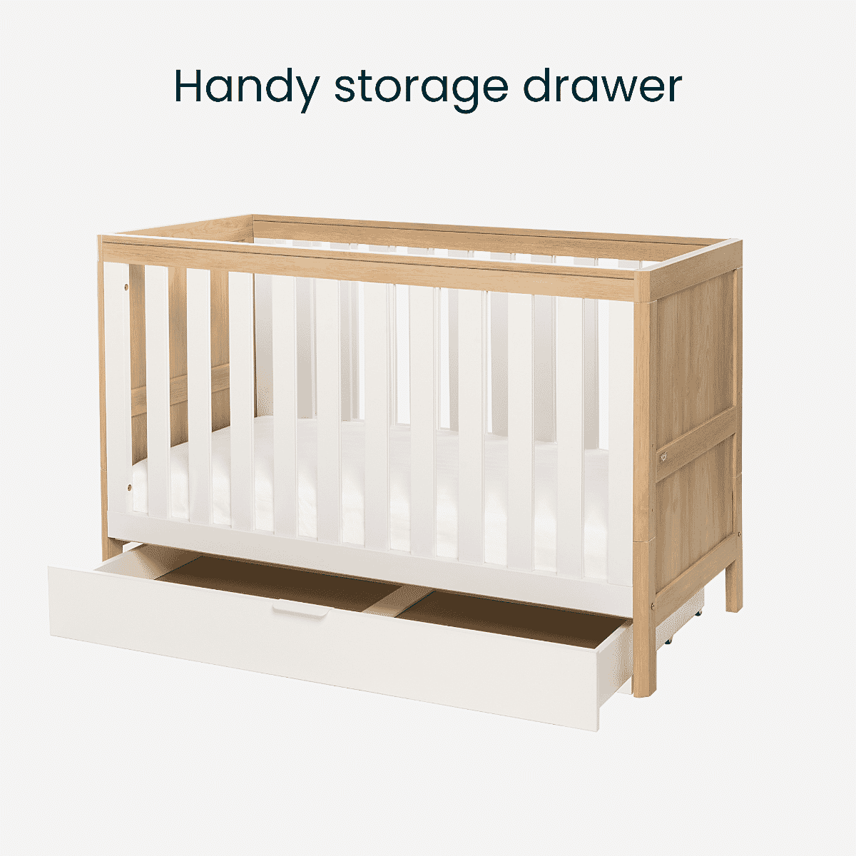 Riley Mini Cot Bed with Drawer Maple Oak White