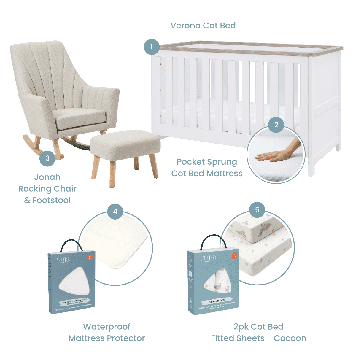 Verona Cot Bed & Jonah Rocking Chair Nursery Bundle
